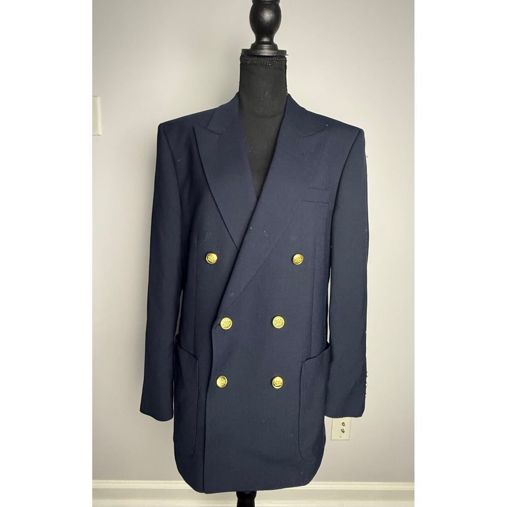 Navy Blue Double Breasted Blazer Gold Crest Buttons Mens Oversized Womens Jacket